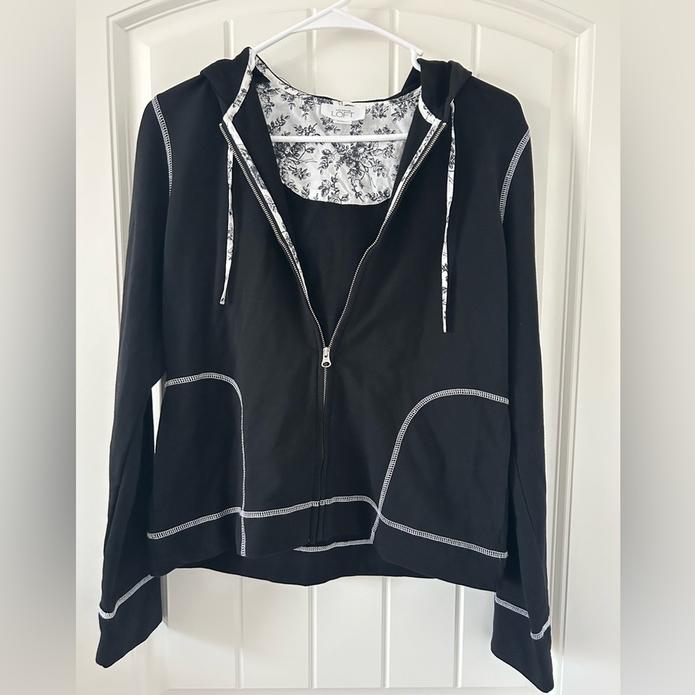 Ana Taylor Loft Black Full zip Hooded Jacket Women's size M